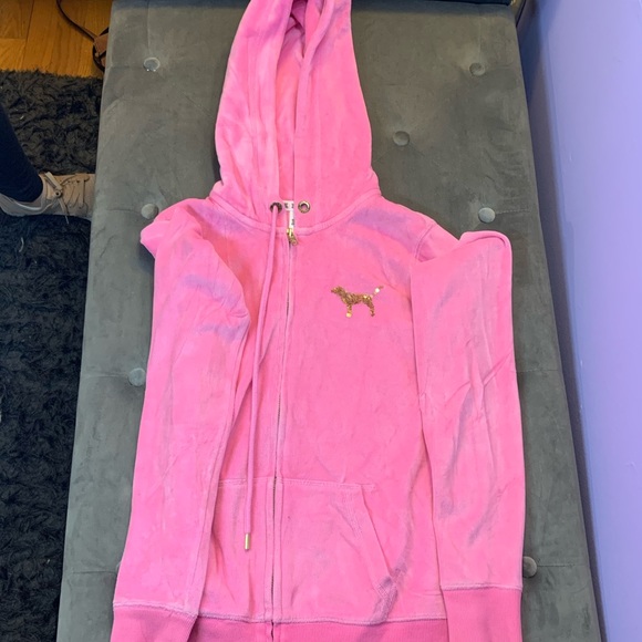 PINK bright pink and gold zip up hoodie - Picture 2 of 2